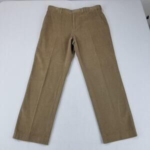 Lands' End Corduroy Pants Mens 34 Tan Traditional Fit Stretch Chino Flat Front